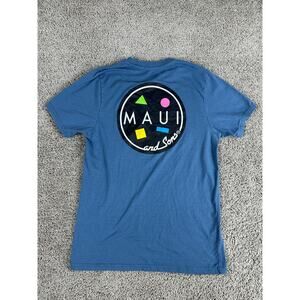 Maui & Sons Shirt Mens Medium Blue Pink Short Sleeve Cotton Blend Casual